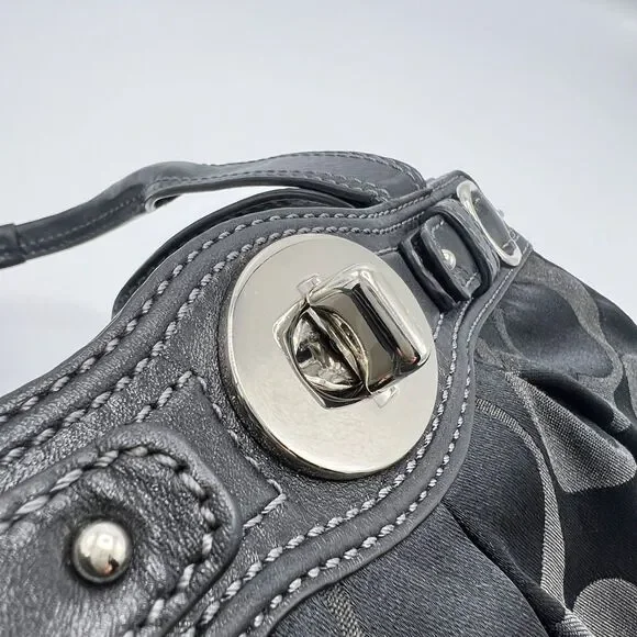 Coach Signature Sateen Garnet Satchel Shoulder Bag Silver/Black No F13906 - Picture 14 of 15